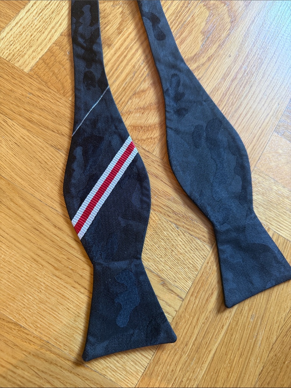Ted Baker London Black Jacquard Self-Tie Bow Tie with Red and White Stripe